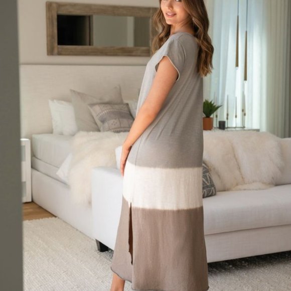 Elegant Gray and Brown Maxi Dress - Picture 3 of 16